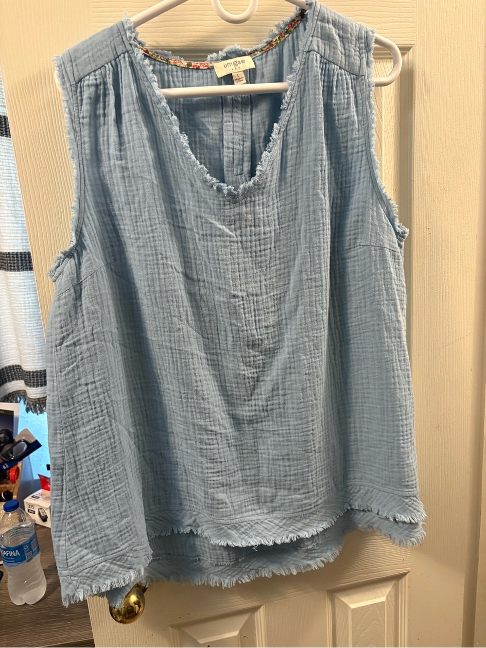 Umgee Light Blue Sleeveless Gauze Top